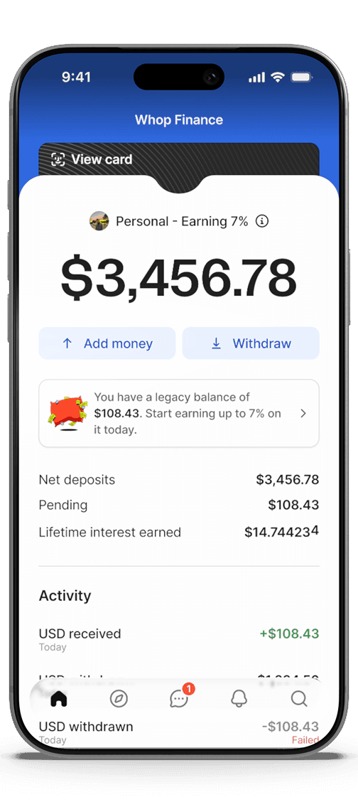 Whop Finance app preview