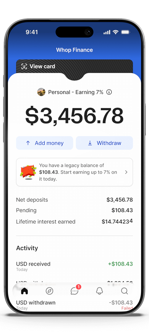 Whop Finance app preview