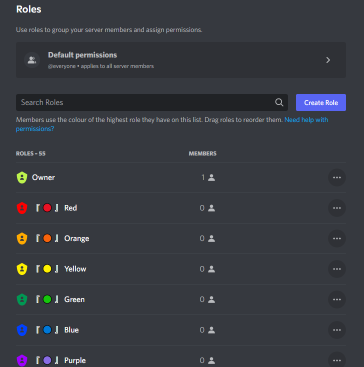 Creating color codes for roles at discord