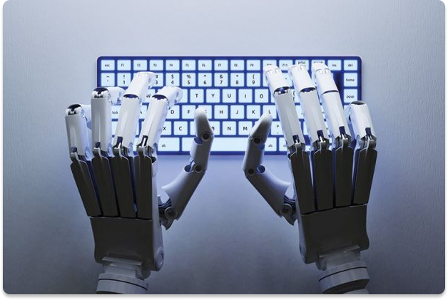 Image of AI bot typing on a keyboard