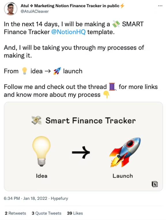 Budget Notion template building in public by Atul