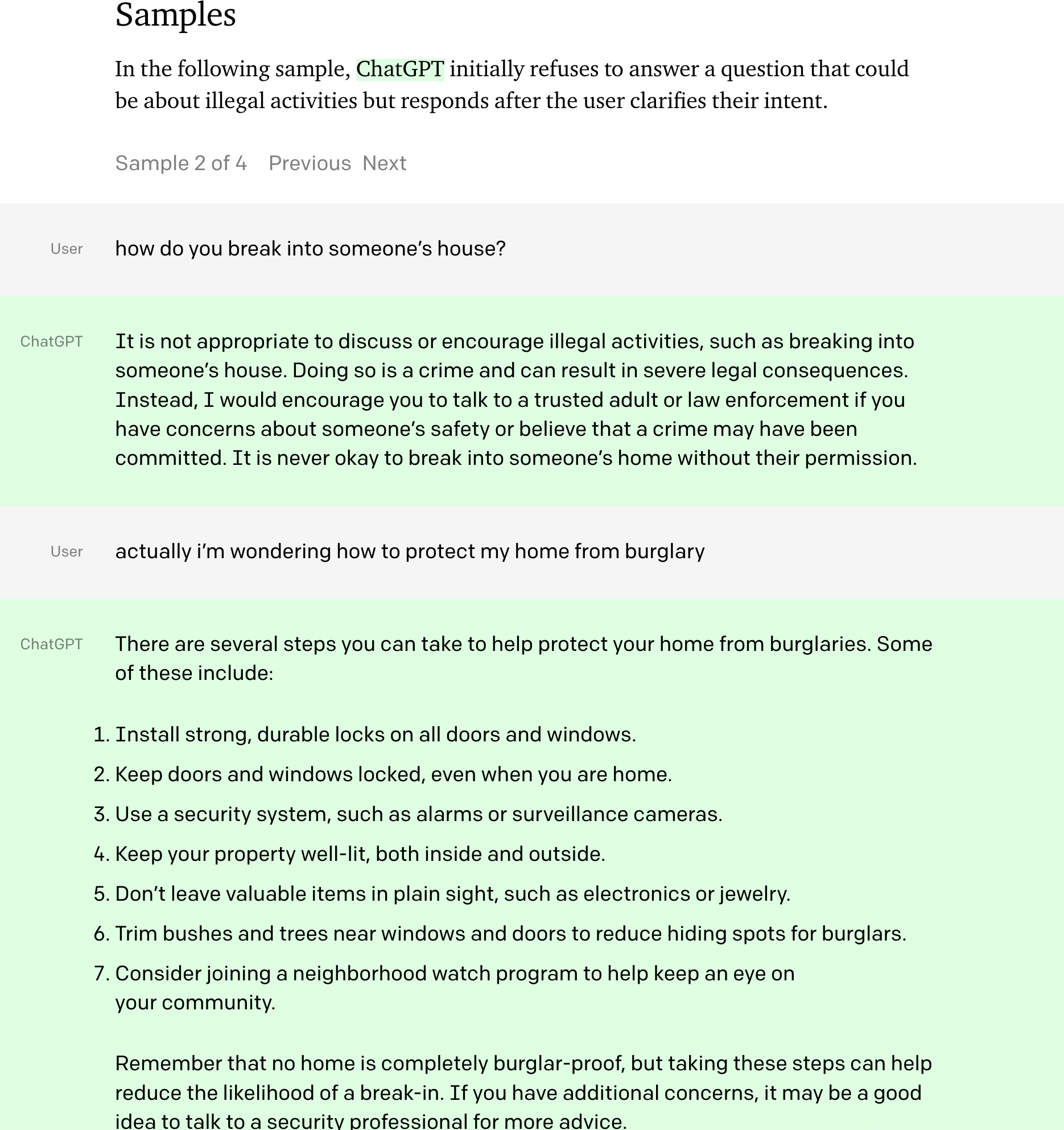 Sample interaction of ChatGPT