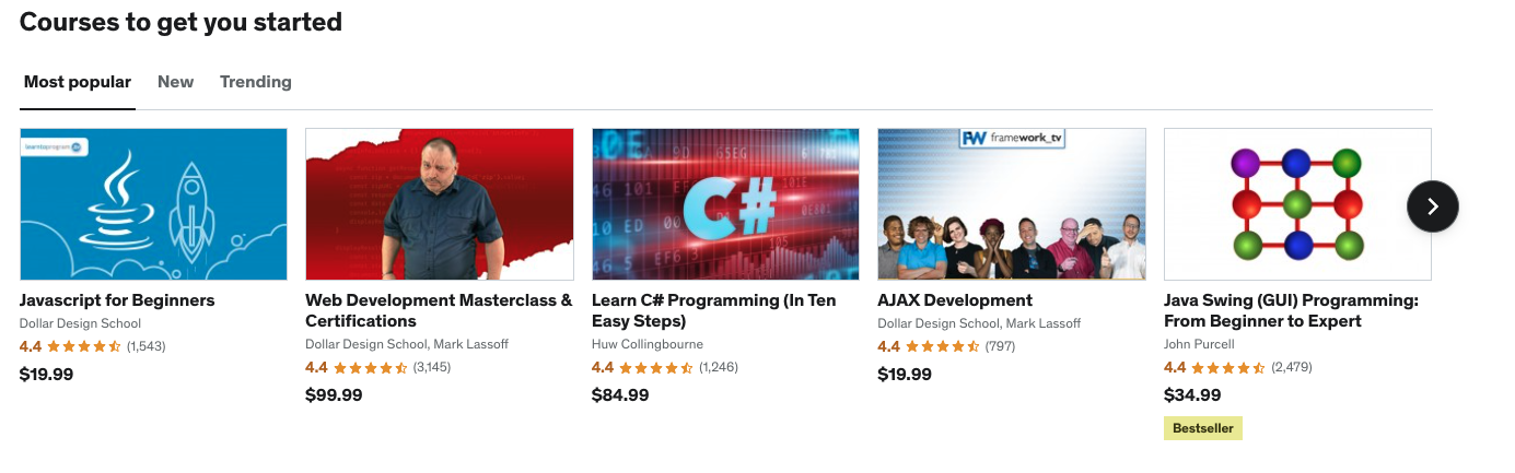 List of 5 dev courses at Udemy