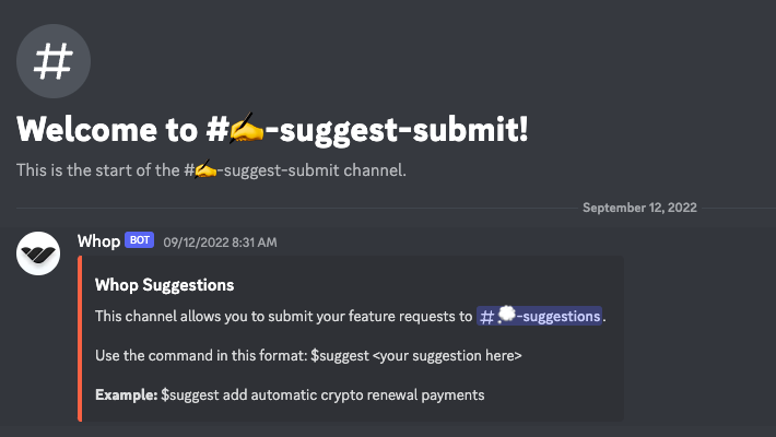 Whop's Customer Suggestion Board on Discord
