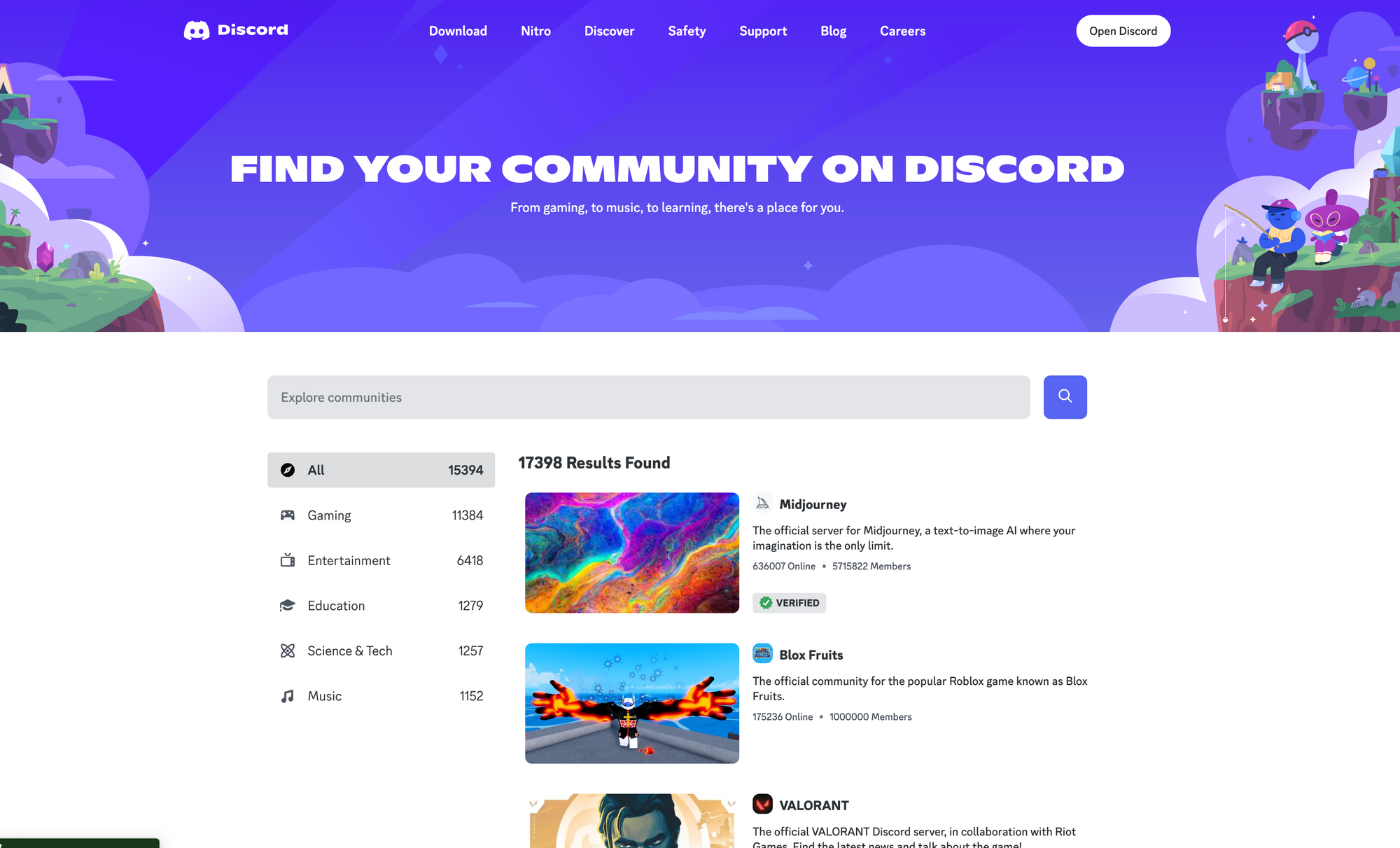 communities available to join at discord