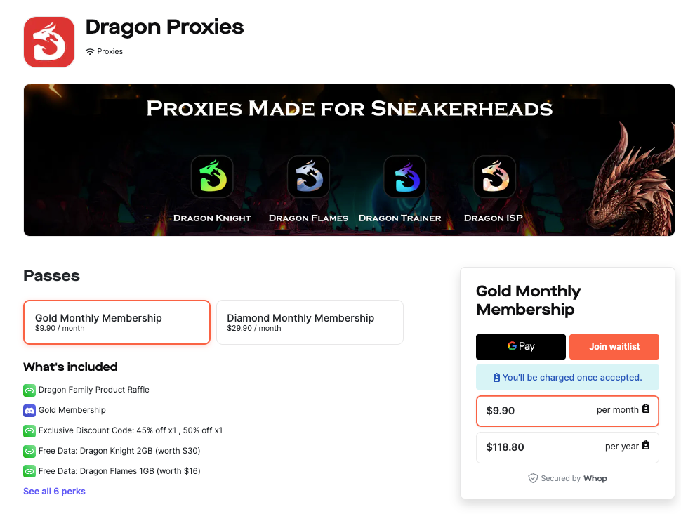 Dragon Sneaker Proxies Cart Page
