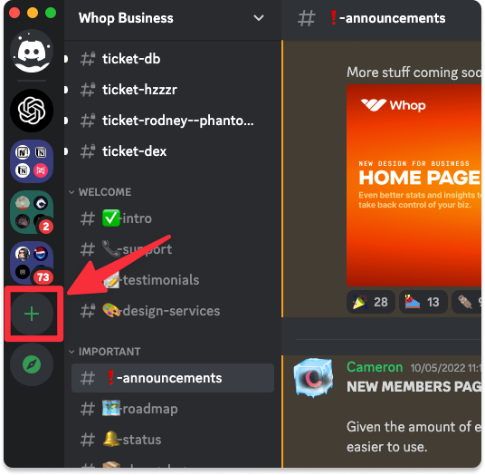 Dashboard of creating a paid discord server using Whop