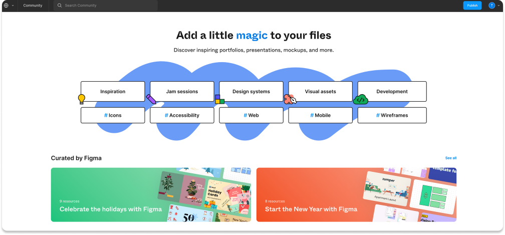 Image of the figma community dashboard and design options