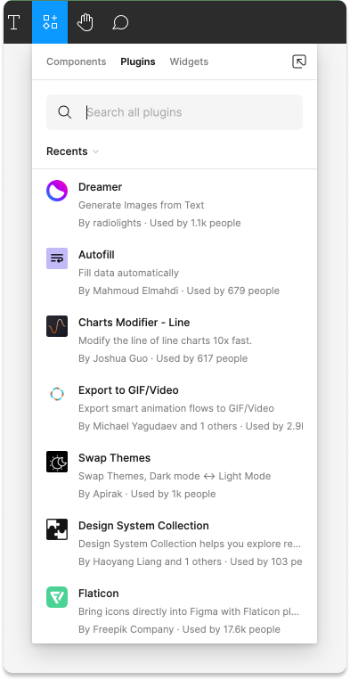 List of some of the figma plugins available in the app