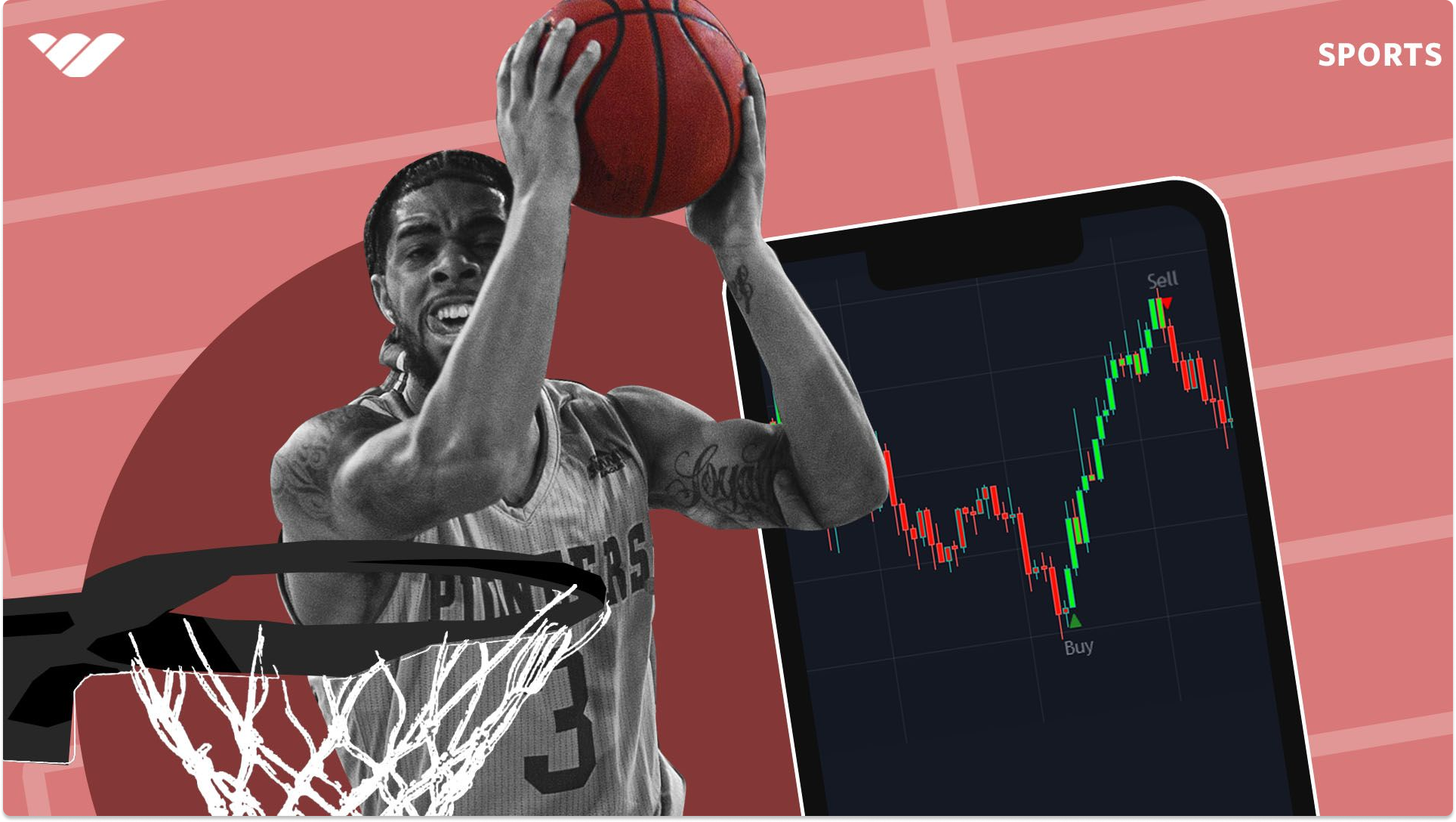 Image of basketball player and sports odds.