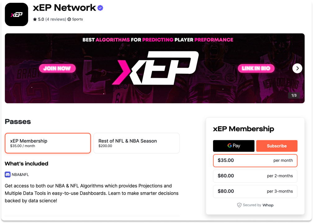 xEP Network for sports betting projections, dashboards and tools.