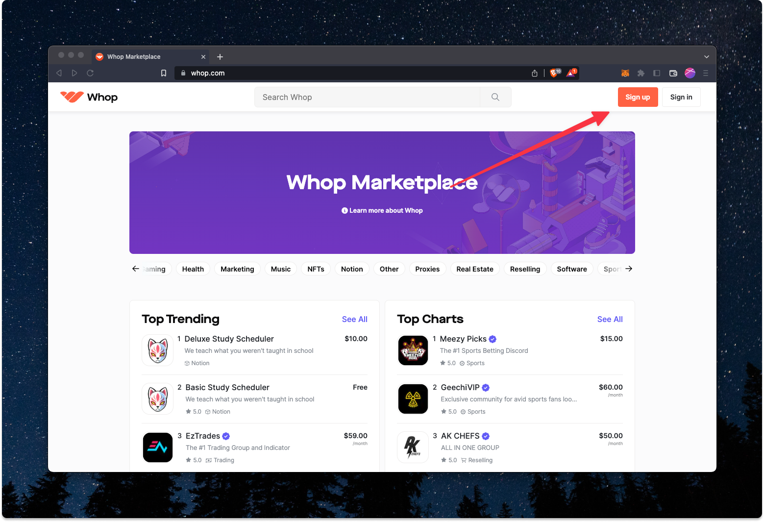 How to sign up for a whop marketplace account