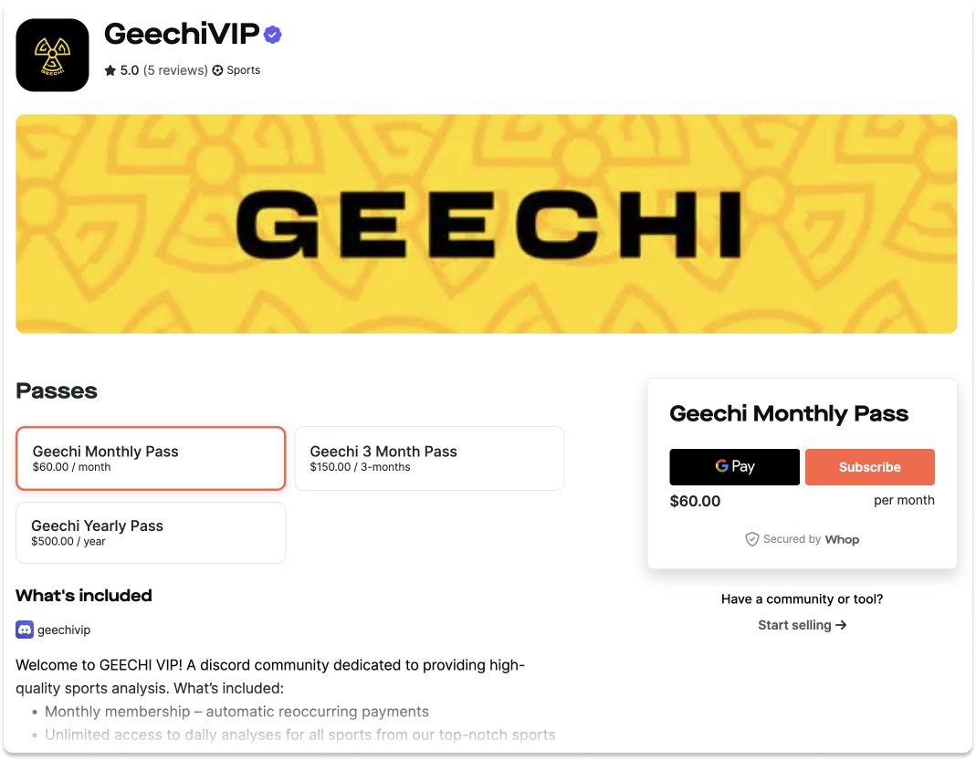 Geechi VIP sports analysis access at Whop