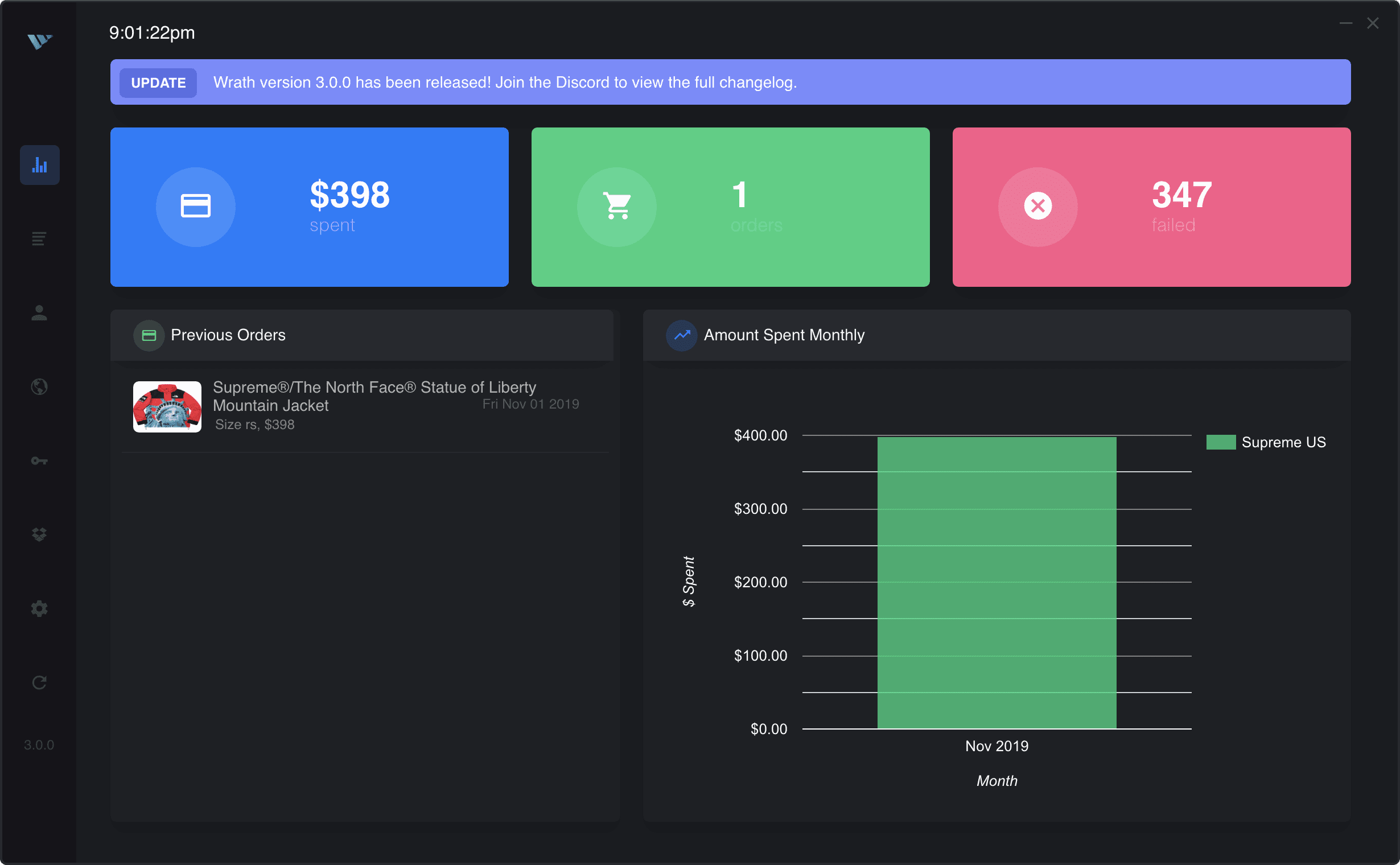 WrathAIO sneakerbot Dashboard