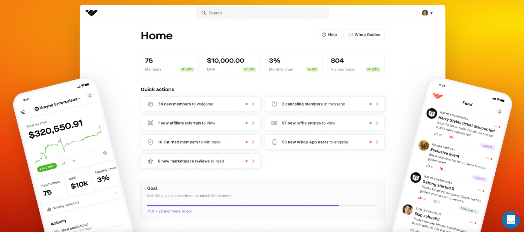Whop business dashboard