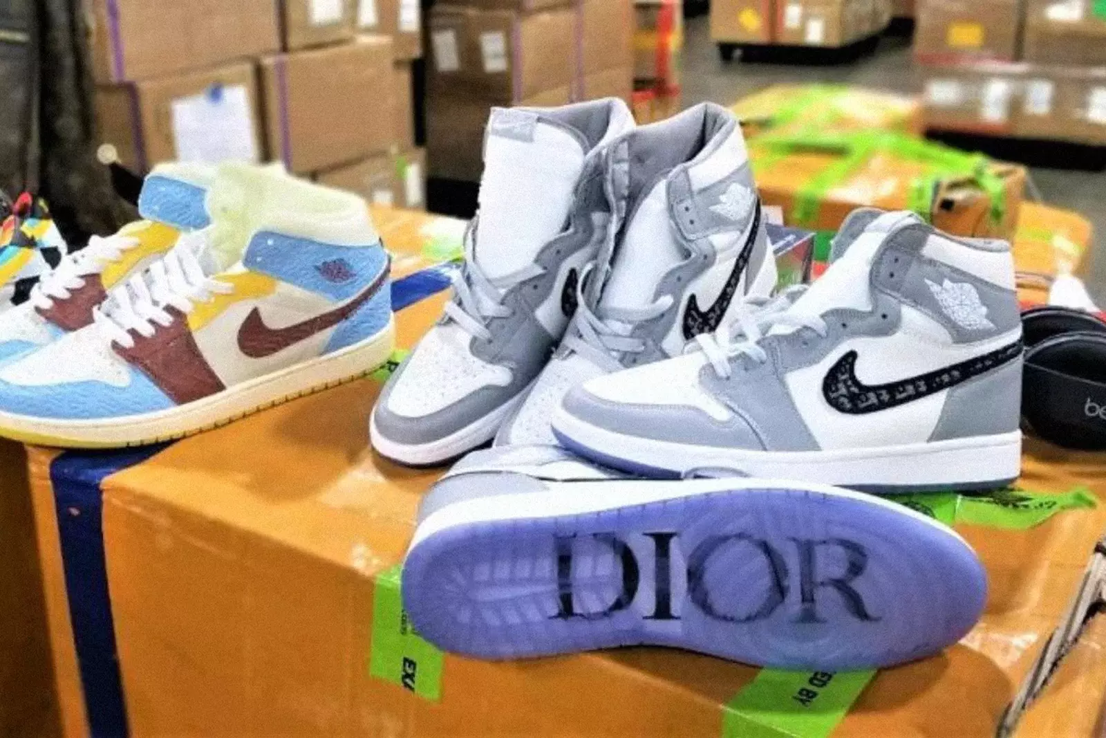 a bunch of nike counterfeits high tops