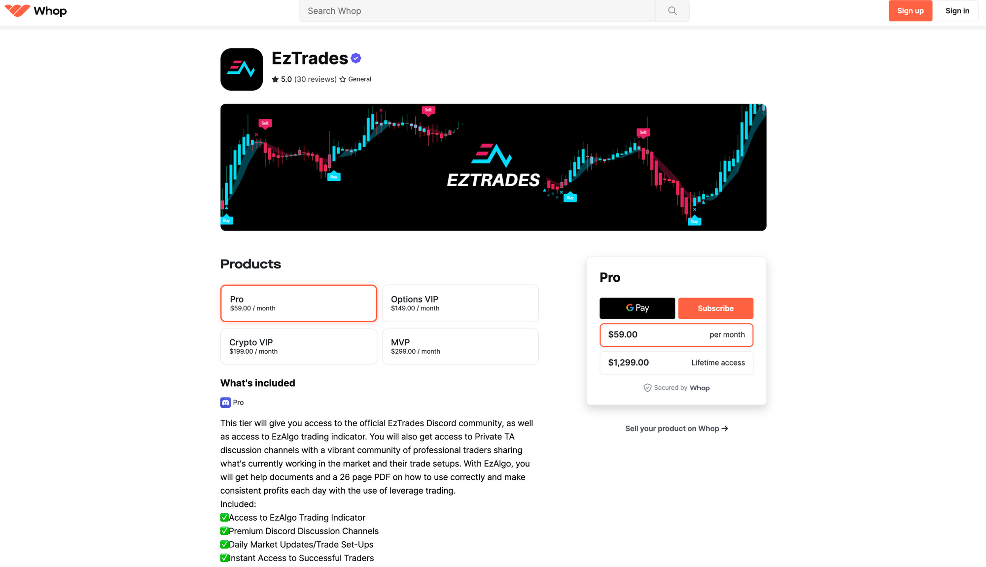 EZ Trades Discord Server Landing Page