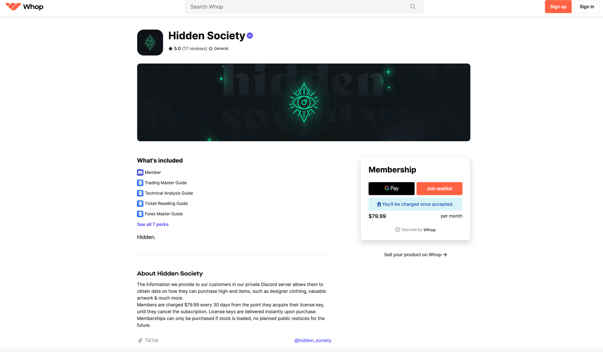 Hidden Society Discord Server Landing Page