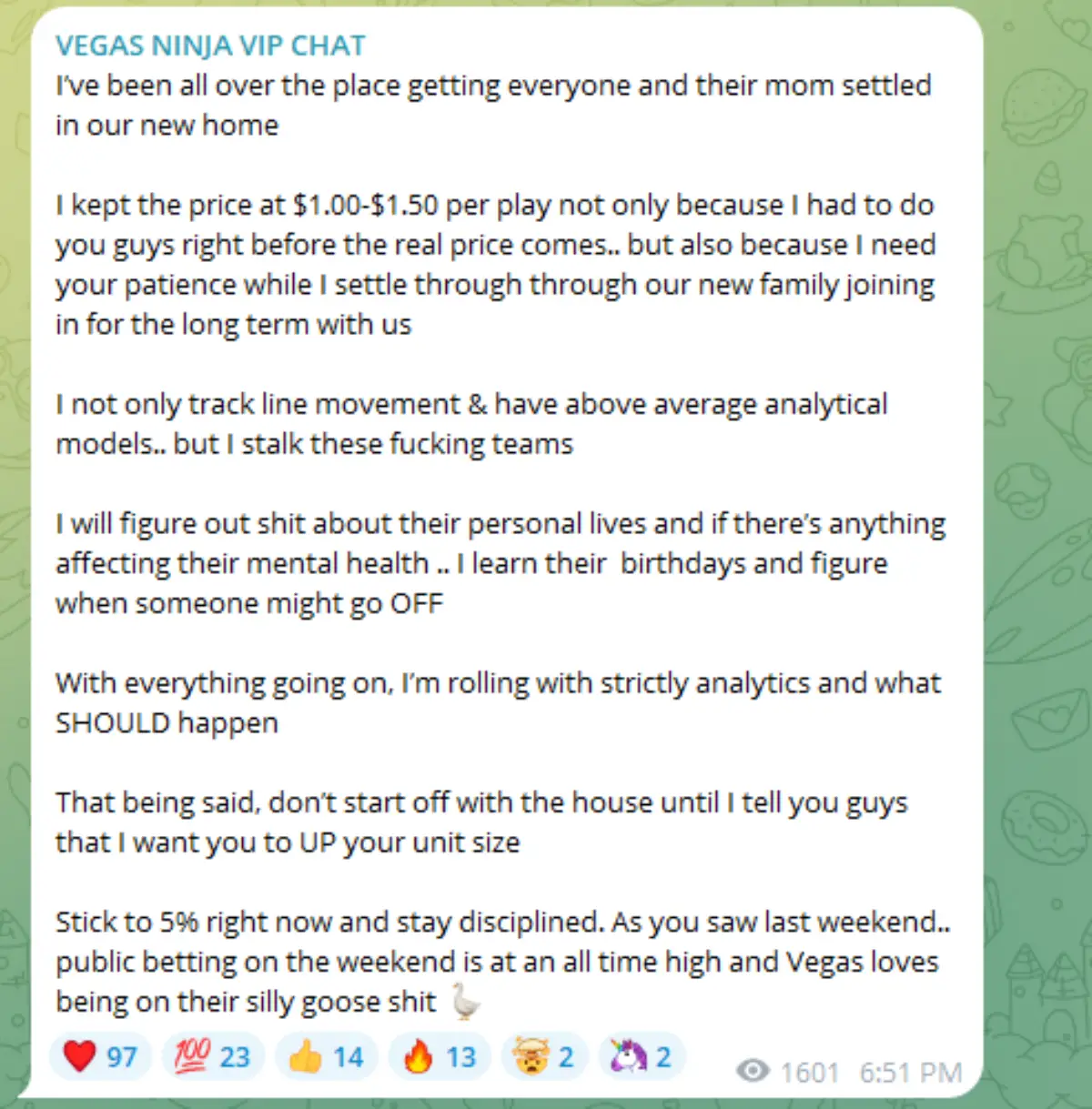 The Vegas ninja VIP telegram chat
