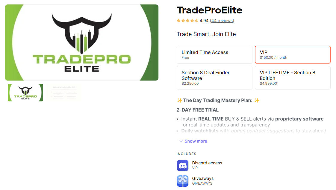 tradepro elite options