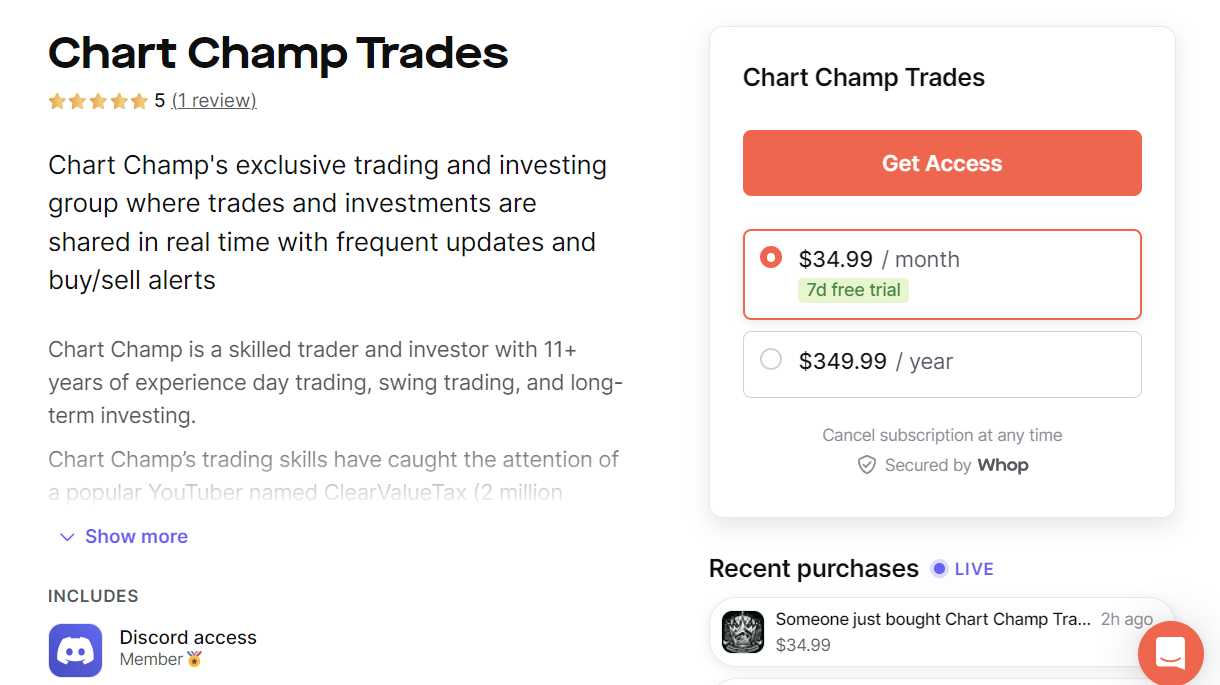 chart champ trades pricing