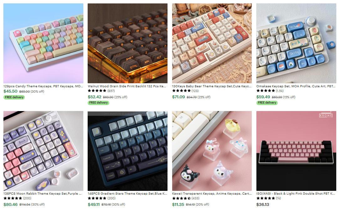 Gaming keyboards, keycaps, and accessories