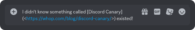 Example of the hyperlink formatting in Discord