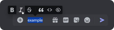 The formatting popup in Discord with italic option highlighted
