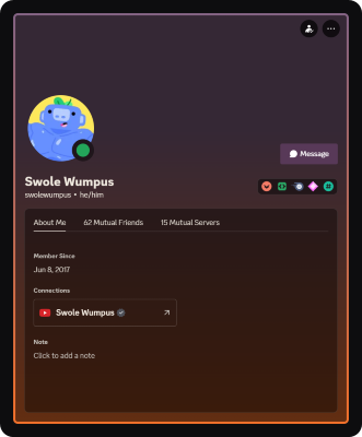 A Discord profile with a YouTube connection displayed