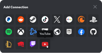 The list of all available connections in Discord