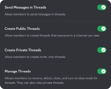 All permissions that are related to Threads on Discord