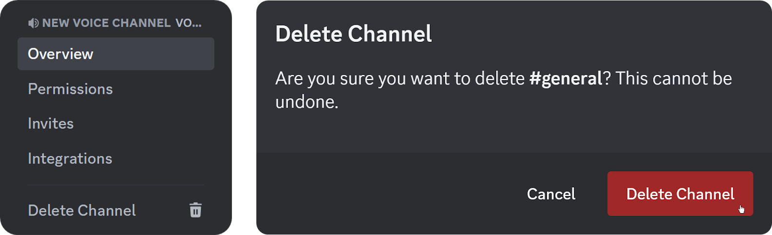Steps of deleting a voice channel on Discord