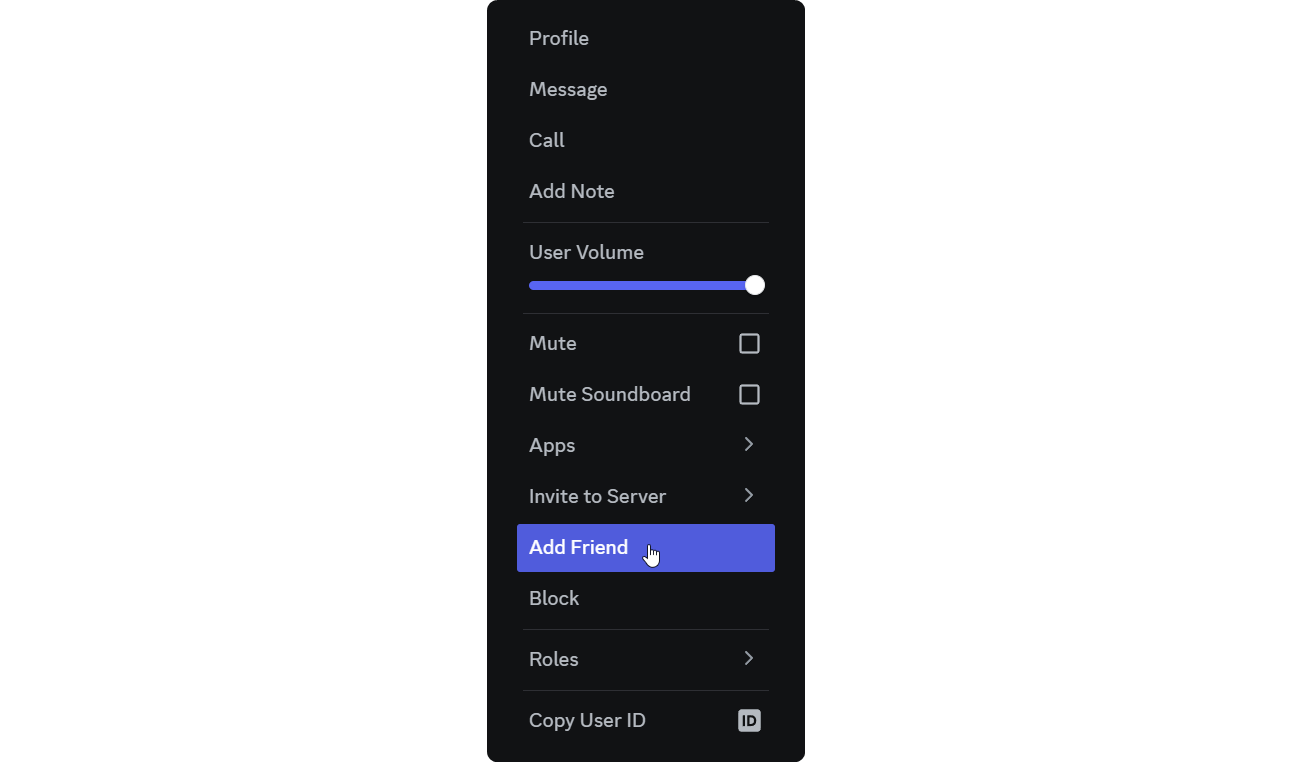 The context menu that pops up when a user is right-clicked on