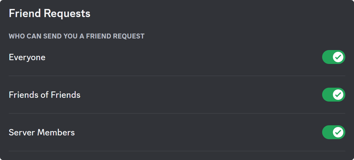 Discord's Friend Requests settings