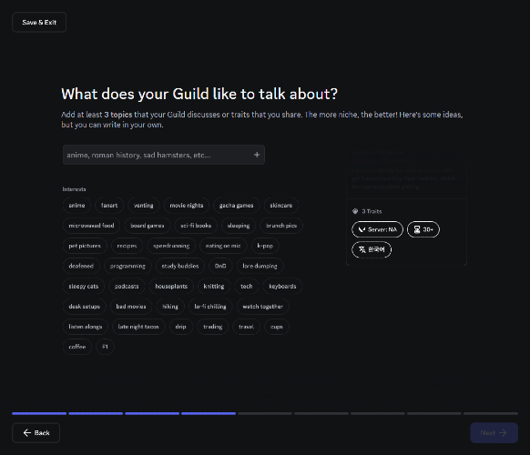 Fourth step of Guild creation on Discord - choosing Guild's topics