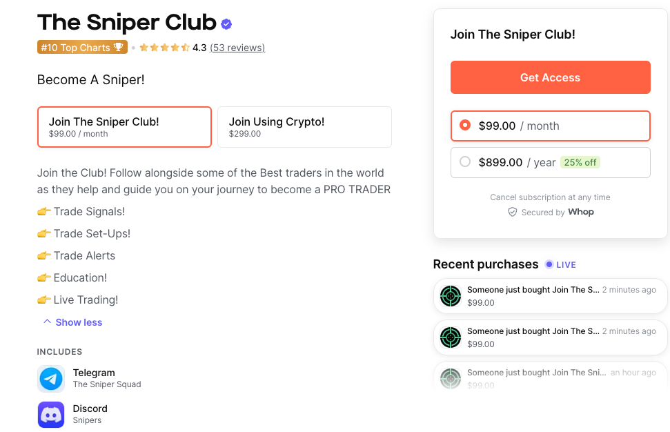 sniper club payments