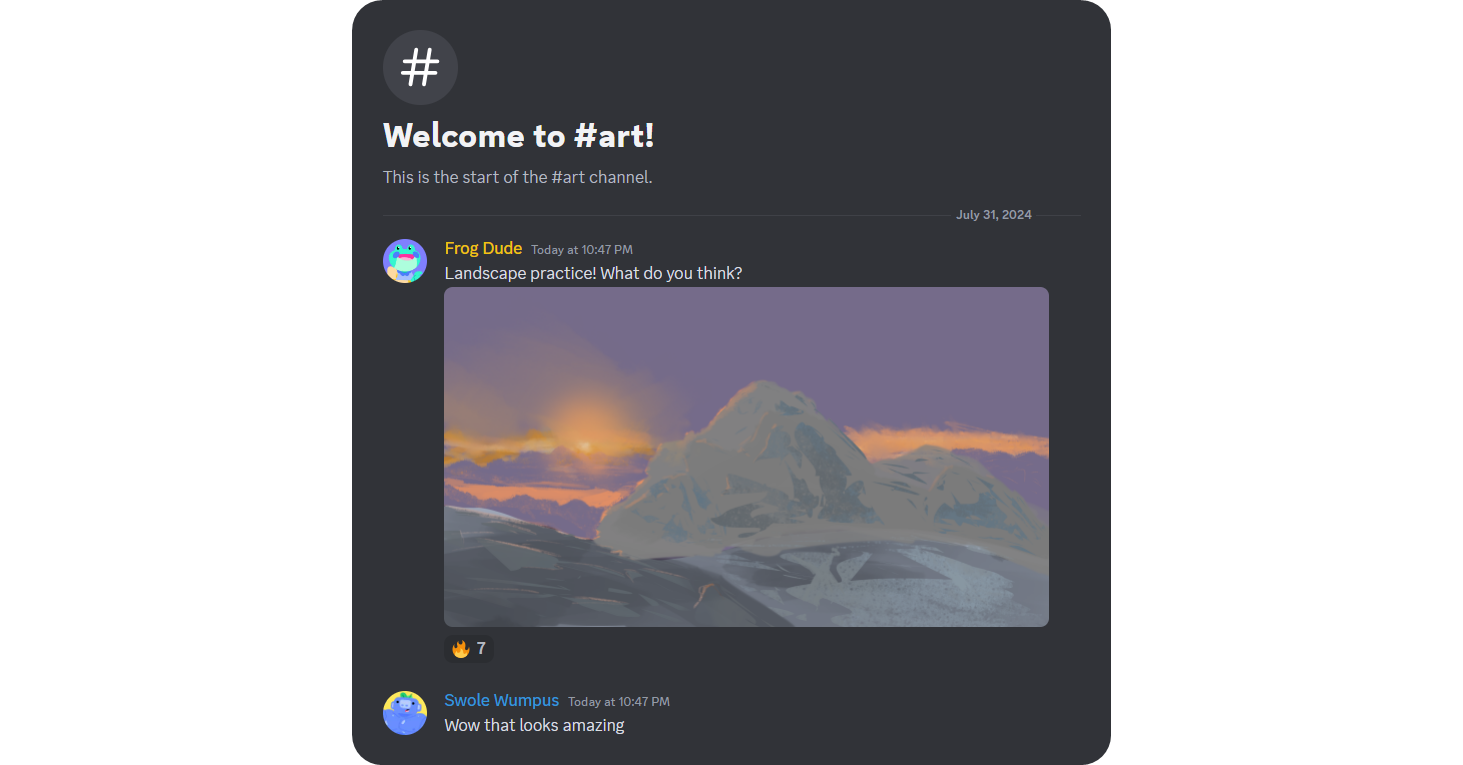 Example of an art channel on Discord