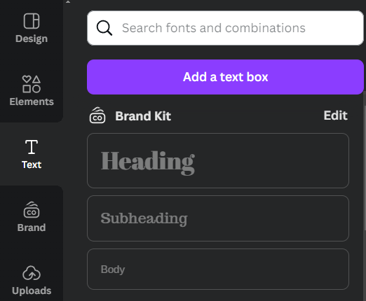 Adding a text box in Canva