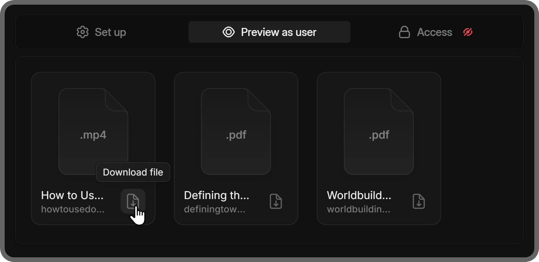 The Preview as user section of the Files app on a whop