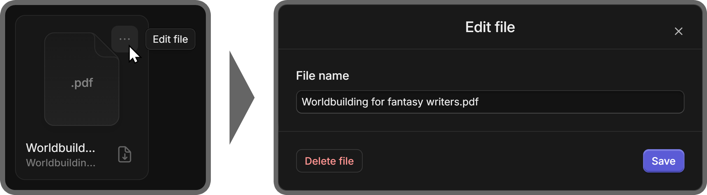 Steps of editing a file on the File app on a whop