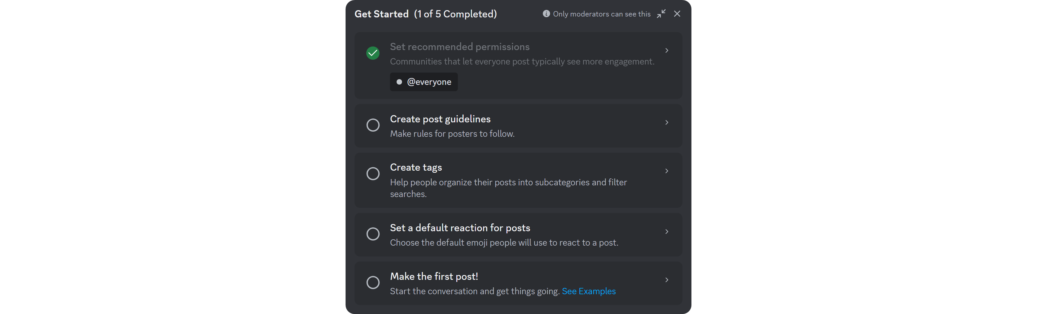 The Get Started pop up of a forum channel on Discord