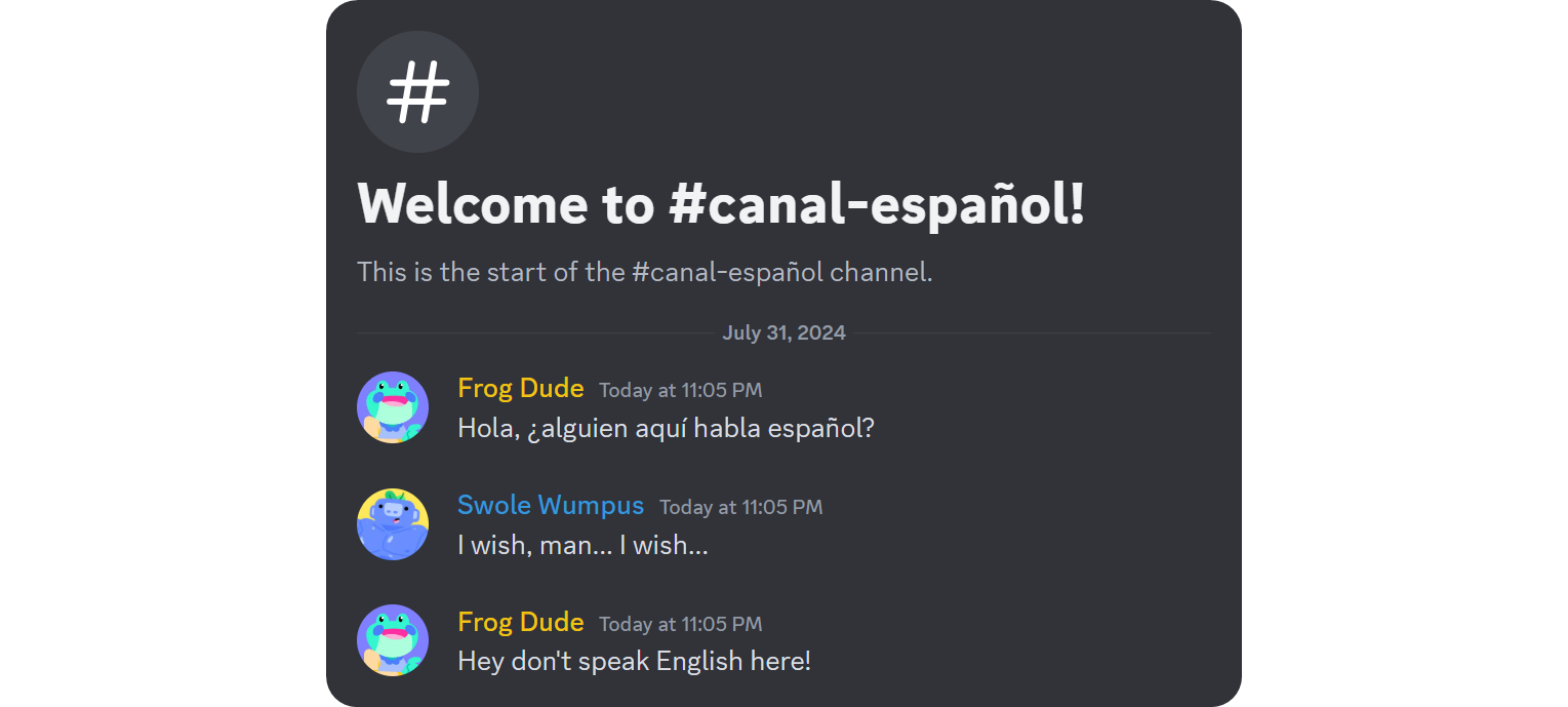 Example of a language-specific channel on Discord