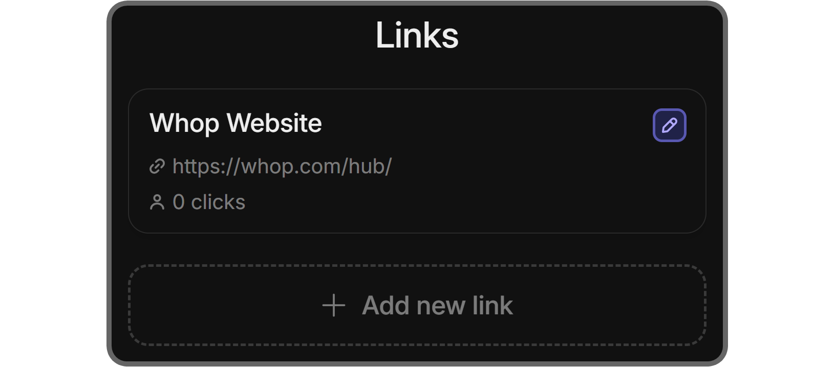 An example of an added link to the Links app on whop