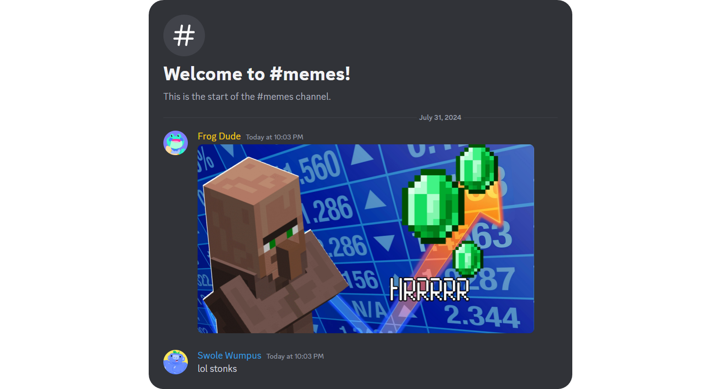 Example of a memes channel on Discord