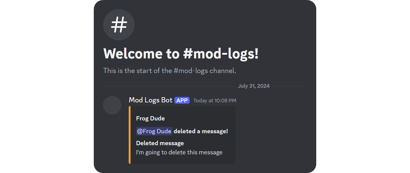 Example of a mod logs channel on Discord