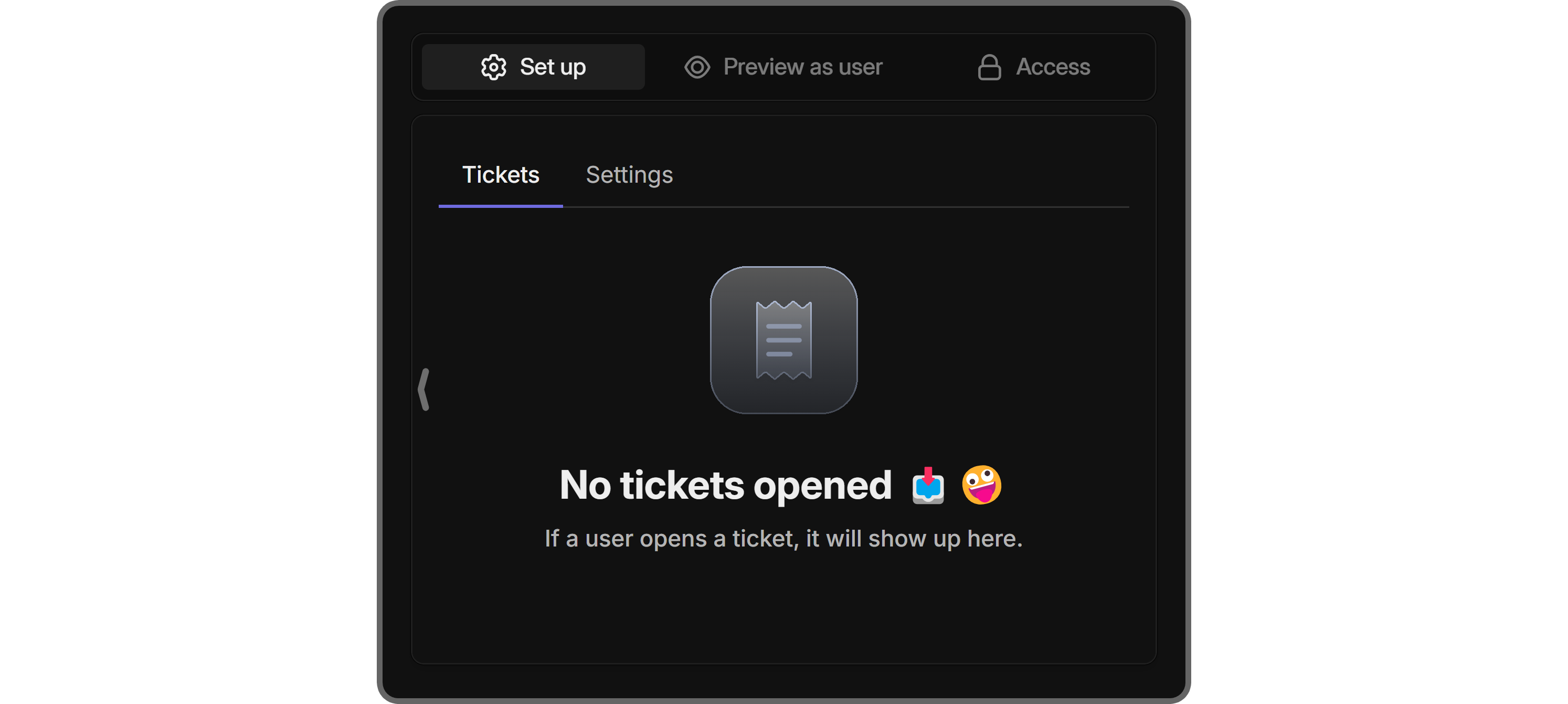 The preview of the Help Desk app with no tickets