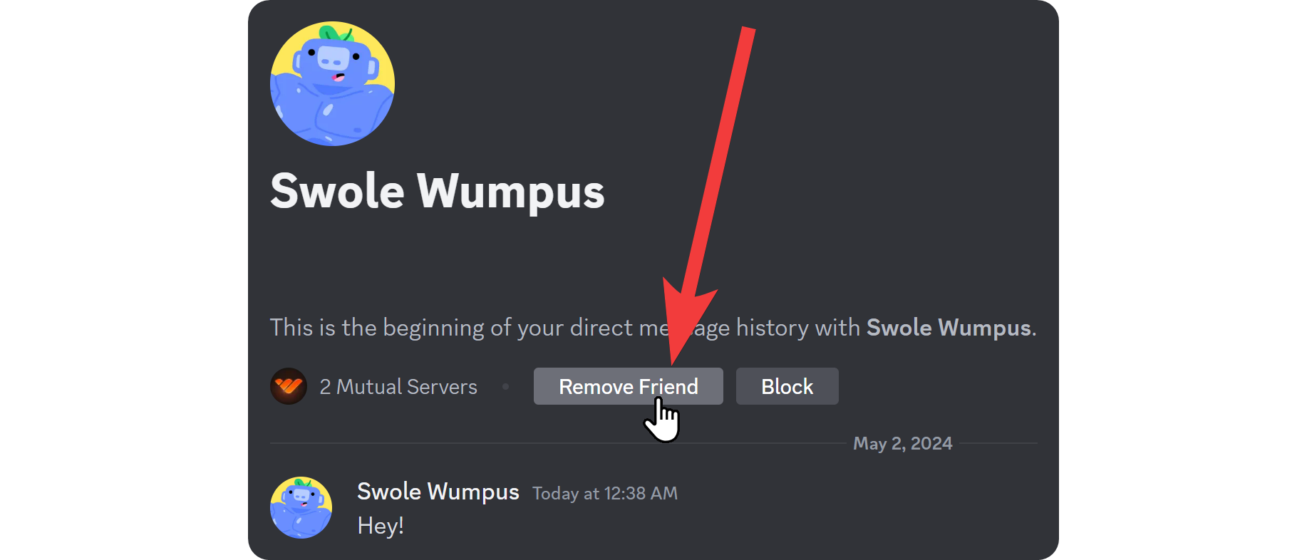 Steps of unfriending a Discord user on desktop