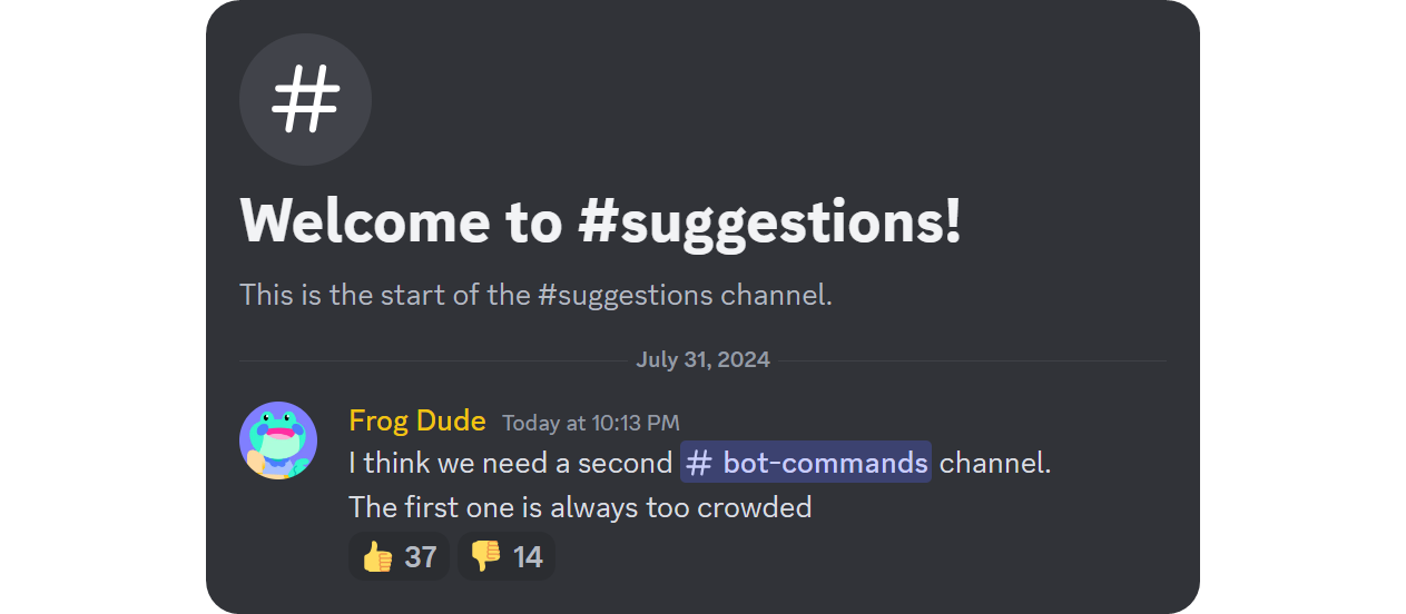 Example of a suggestions channel on Discord