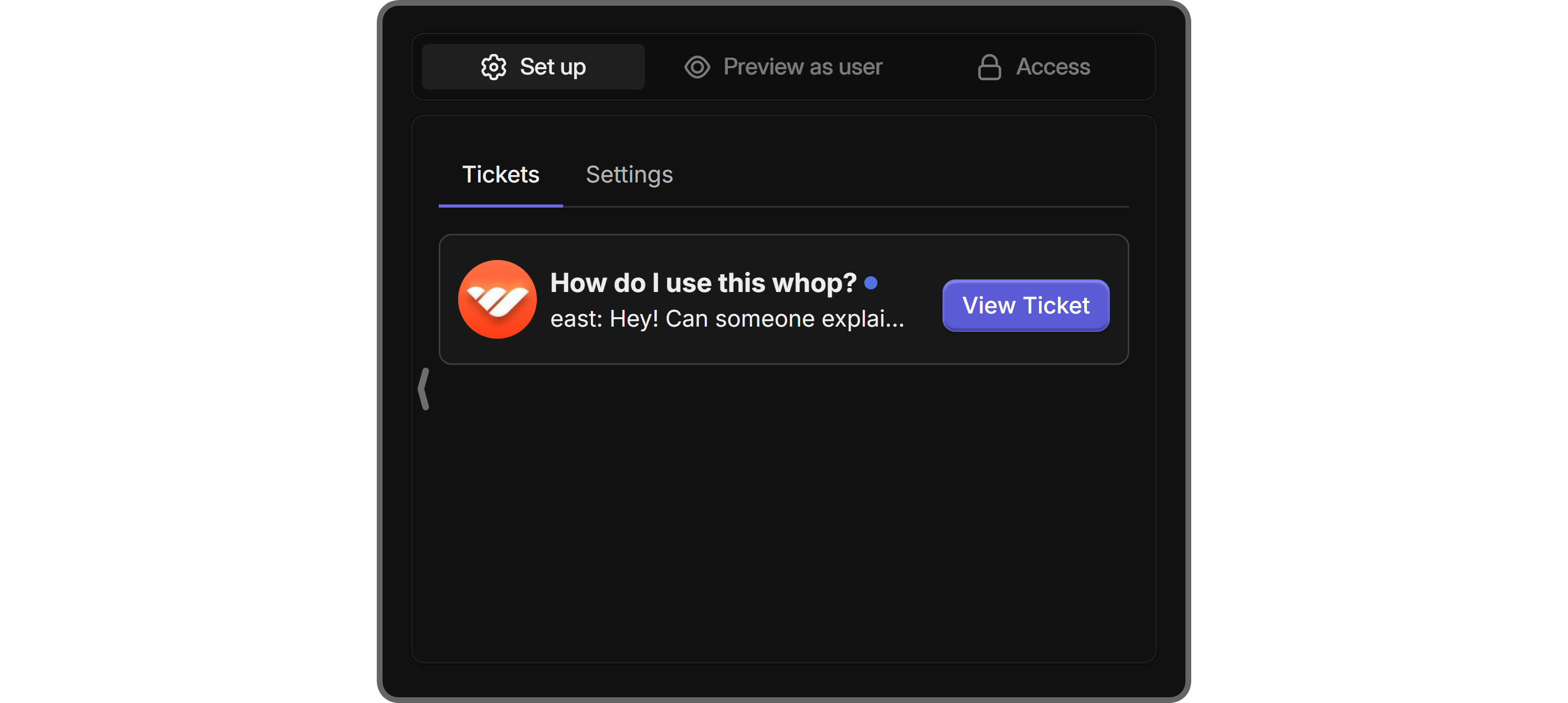 The preview of the Help Desk app with a ticket