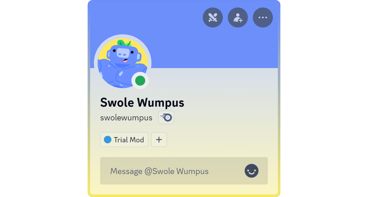 A Discord profile with a Trial Mod role